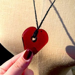 Glass Heart Pendant Necklace on Twine